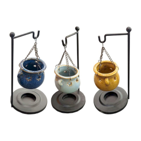 3x Cauldron Shaped Hanging Oil Burner with Stand
