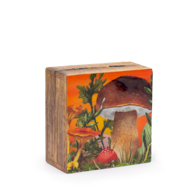 Small Enameled Square Box 10x10x4.2cm - Mushroom Design Orange
