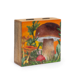 Med Square Box 13.5x13.5x6cm - Mushroom Design Orange