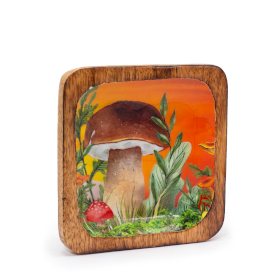 Big Square Trinket Tray 15x15x2.5cm - Mushroom Design Orange