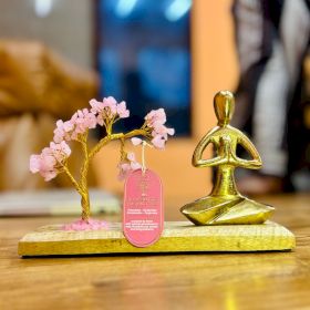 Roze Quartz Gemstone Yoga Garden Tilted Tree - Namaste Pose - 100 Stones