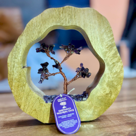 Amethyst Gemstone Tree Garden in Mango Wood Ring - 60 Stones