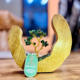 Green Aventurine Gemstone Tree Garden in Mango Wood Open Ring - 60 Stones
