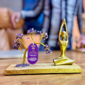 Amethyst Gemstone Yoga Garden Tilted Tree - Sukhasana Pose - 100 Stones