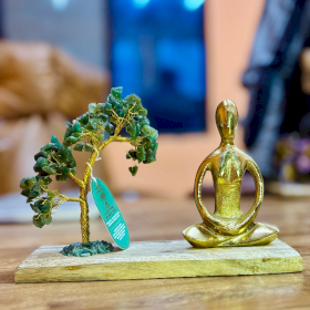 Green Aventurine Gemstone Yoga Garden Tilted Tree - Padmasana Pose - 100 Stones