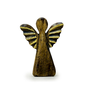 Med Mango Wood Angel - Gold Decor - 16cm
