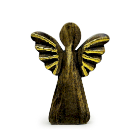 Lrg Mango Wood Angel - Gold Decor - 19cm