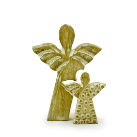 Mango Wood Angel in Angel - Whitewash - 15cm