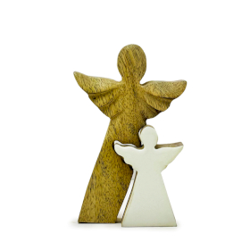 Mango Wood Angel in Angel - White Enamel - 15cm