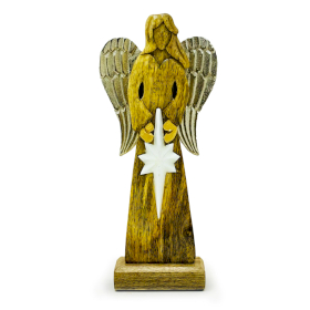 Large Mango Wood Peace Angel Metal Wings & Enamel Detail - 30cm