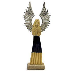 Large Mango Wood Gardian Angel Metal Wings & Enamel Detail - 40cm