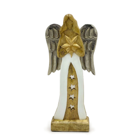 Large Mango Wood Star Angel Metal Wings & Enamel Detail - 30cm