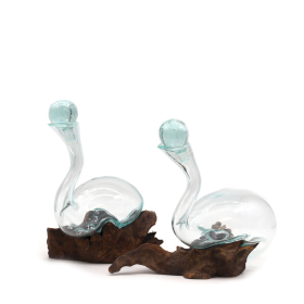 2x Molten Glass on Wood - Wine Decanter