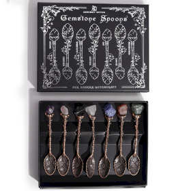 Set of 7 Bronze Gemstone Crystal Witch Spoons