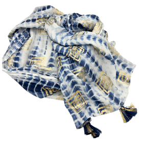Nomad Sari  Pareo - Blue Tie Dye & Blockprint