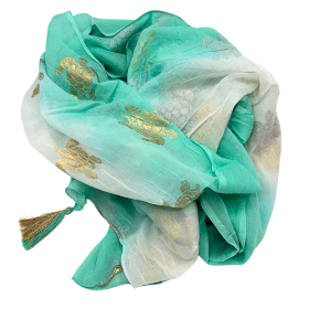 Nomad Sari  Pareo - White & Turquoise Gold Turtle Design