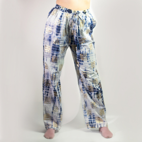 (ML) Nomad Sari  - Lounge Pants - Gold & Blue Greek Motiff - Handpainted