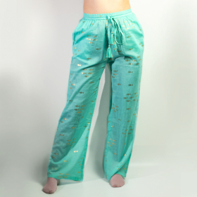 (ML) Nomad Sari  - Lounge Pants - Turquoise & Gold Fish Design