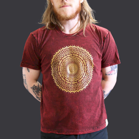 Large Stone Washed T-Shirt - Mandala - Maroon