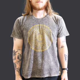 Large Stone Washed T-Shirt - Mandala - Dark Grey