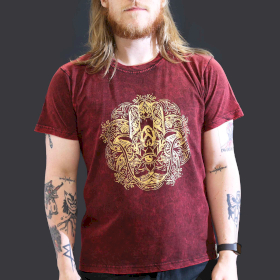 Large Stone Washed T-Shirt - Hamsa - Maroon