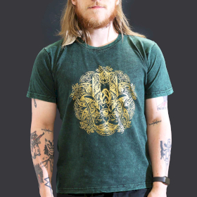 Large Stone Washed T-Shirt - Hamsa - Green