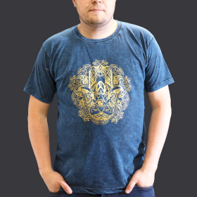 XLarge Stone Washed T-Shirt - Hamsa - Blue