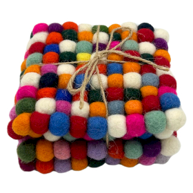 Felt Ball Square Coasters - 10cm Multi Grey colour (set of 4)