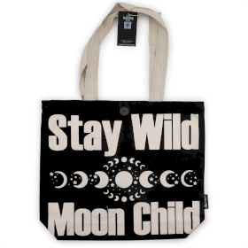 5x Iconic Classic Tote Bag - Stay Wild, Mood Child - Black Natural 10oz (36x43x10cm)