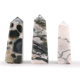 3x Gemstone Obelisk Points approx 5cm - Moss Agate