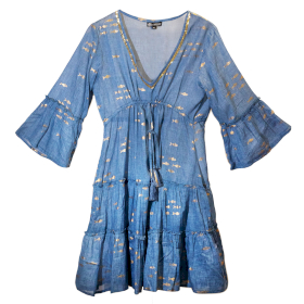 (LXL) Nomad Sari  - Dress - Sea Blue & Gold Fish Design