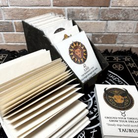 12x Med Tibet Style Star Signs Notebooks - (12x8cm) - 40 leafs (12 x assorted Des) - In Display Case