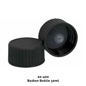 50x Cap for Amber Boston Bottle (for 30ml & 60ml) - Black Plastic 20-400