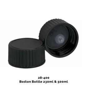 50x Cap for Amber Boston Bottle (for 230ml & 500ml) - Black Plastic 28-400