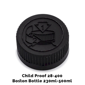 50x Cap for Amber Boston Bottle CR 28mm (for 230ml & 500ml) - Black Plastic
