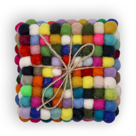 Felt Ball Square Coasters - 10cm Multi Grey colour (set of 4)
