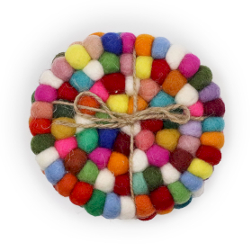 Felt Ball Round Coasters - 10cm Multi colour (set of 4)