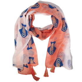 Nomad Sari  - Summer Scarf -  180x50cm - Aqua Fish - Coral