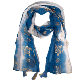 Nomad Sari  - Summer Scarf -  180x50cm - Turtle - Sea Blue