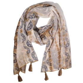 Nomad Sari  - Summer Scarf -  180x50cm - Marbella Print - Coffee with Gold Trim