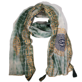Nomad Sari  - Summer Scarf -  180x50cm - Marbella Print - Green with Gold Trim