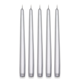 12x Silver Metallic Taper Dinner Candles