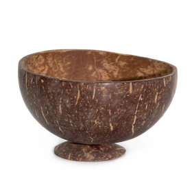 6x Med Natural Coconut Bowl on Stand - polished - craft use - 8x13cm