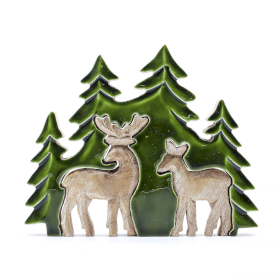 2x Lost in the Forrest -  Two Dear in the Forrest 3D Wooden Decoration