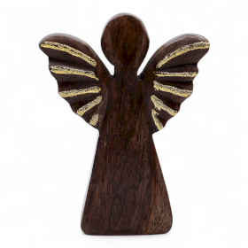 6x Med Mango Wood Angel - Gold Decor - 16cm
