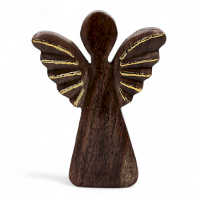 6x Lrg Mango Wood Angel - Gold Decor - 19cm