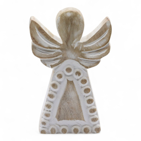 8x Mango Wood Angel - Whitewash - 13cm