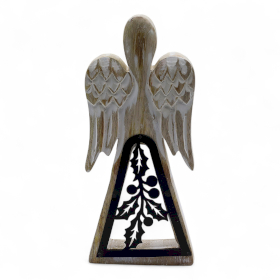 6x Mango Wood Angel - Whitewash with Iron Decor Cut Out - 18cm