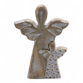 6x Mango Wood Angel in Angel - Whitewash - 15cm