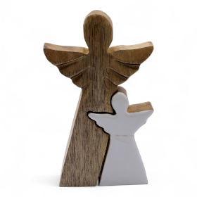6x Mango Wood Angel in Angel - White Enamel - 15cm